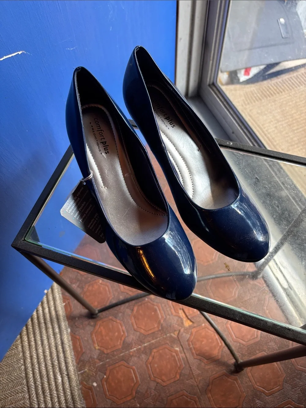 comfort plus by Predictions Navy Patent Round-Toe Heels